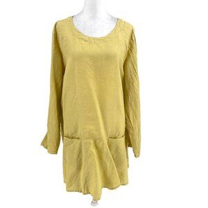 Kleen 100% Linen Pocket Front Tunic Blouse Lagenlook Yellow size Large